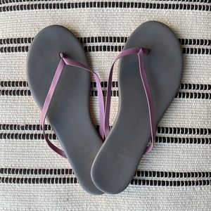 Tkee flip flops - grey, purple, and orange
